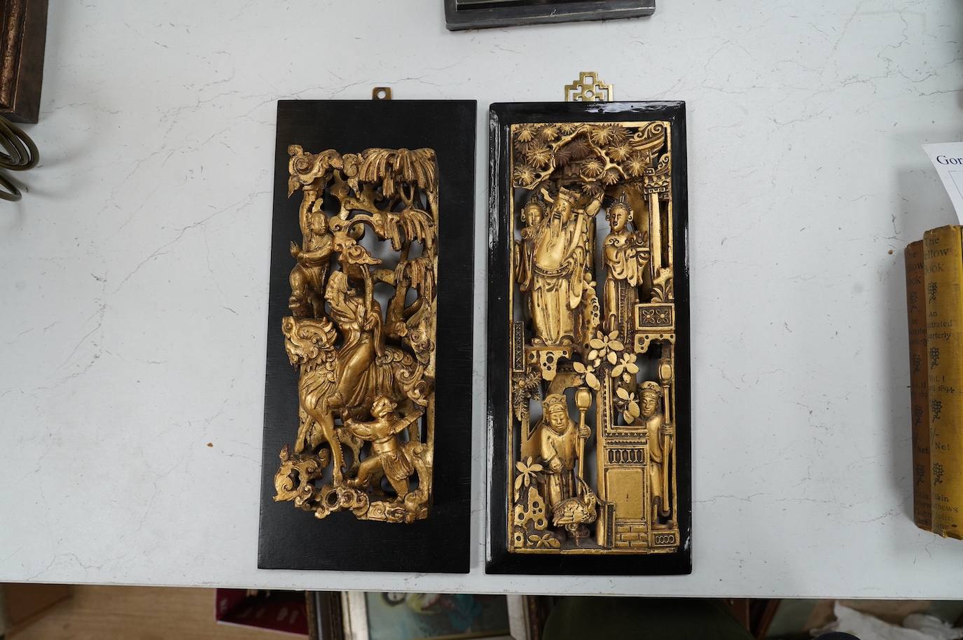 Two Chinese giltwood panels, 19th century and later. Condition - fair, some losses